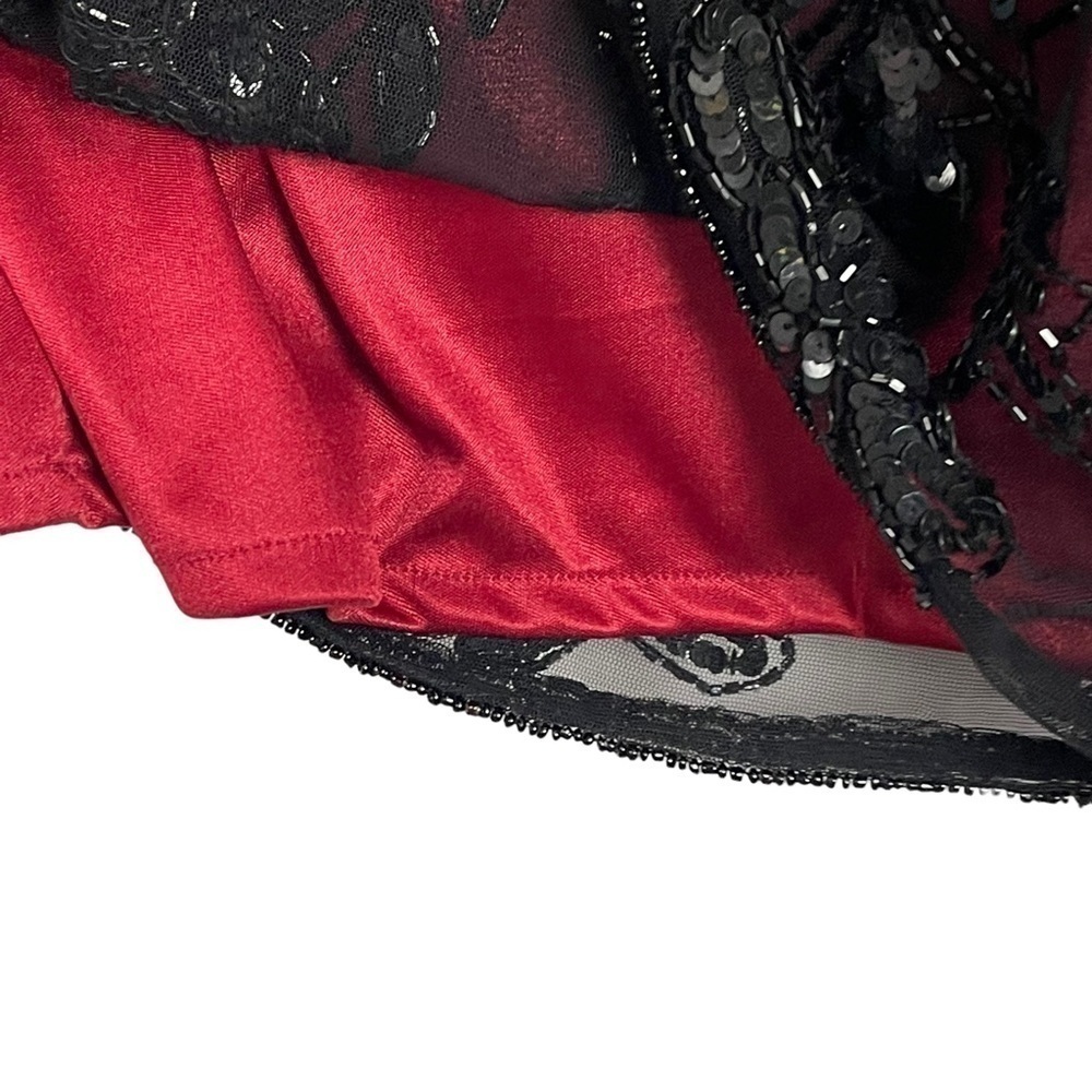 Pisarro Nights Burgundy Mini Dress with Black Sequin Appliqué - Picture 13 of 15